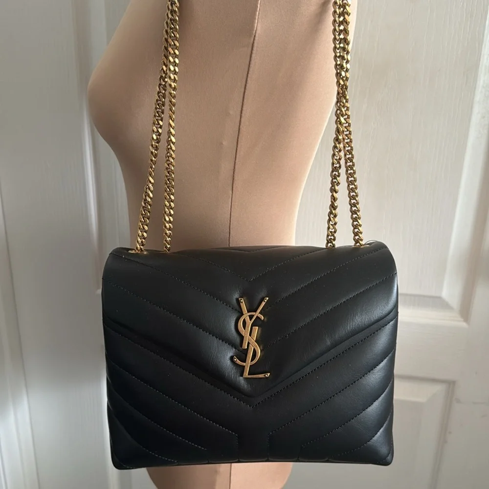 YSL Saint Laurent Small Loulou Chain Leather Shoulder Bag Black - Picture 4 of 14